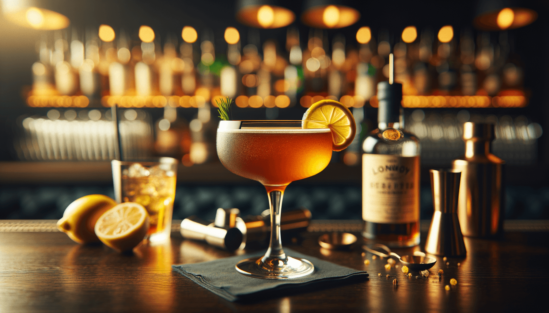 Between the Sheets cocktail - brandy-based served in coupe glass with lemon twist