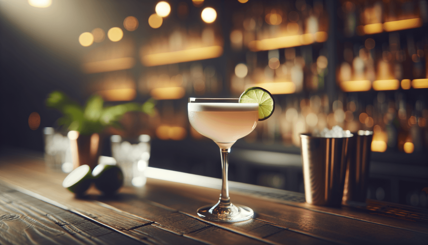 Daiquiri cocktail - rum-based served in Coupe Glass with Lime wheel (optional)