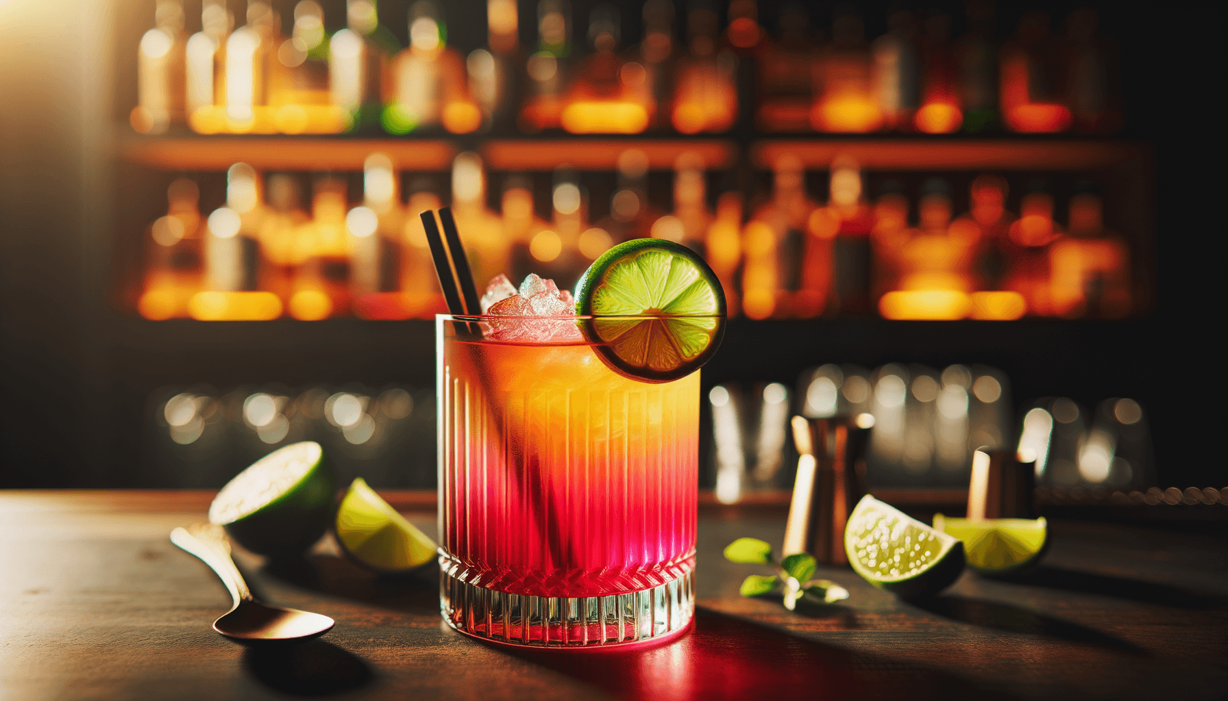 El Diablo cocktail - tequila-based served in highball glass with lime wheel