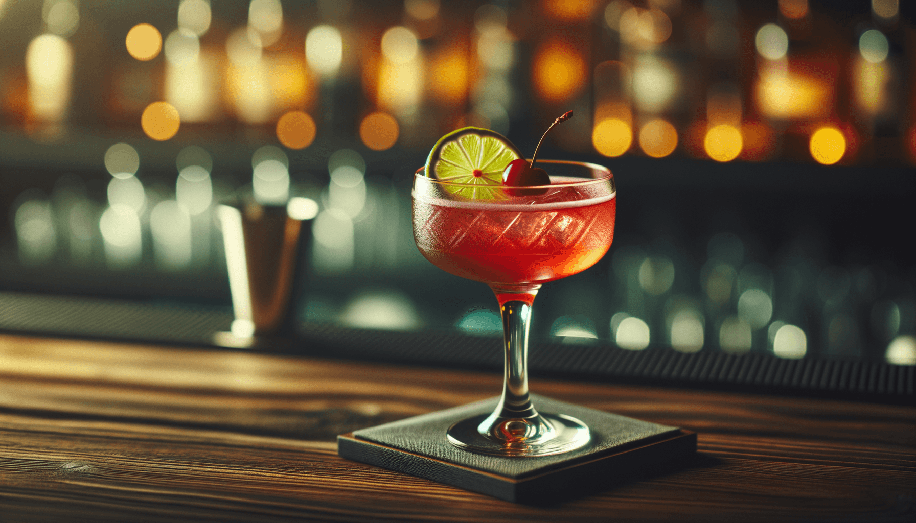 Last Word cocktail - gin-based served in coupe glass with lime wheel or cherry